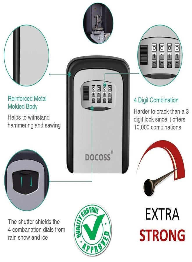 DOCOSS - Metal Key Safe Combination Storage Box Outdoor Wall Mounted with Code Password Security Lock for House Outdoor(Black,Grey) - Image 2